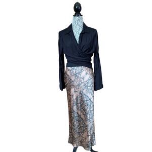 Seed Heritage Satin Snake Printed Slip Midi Skirt Gold, Black‎ Size 6
